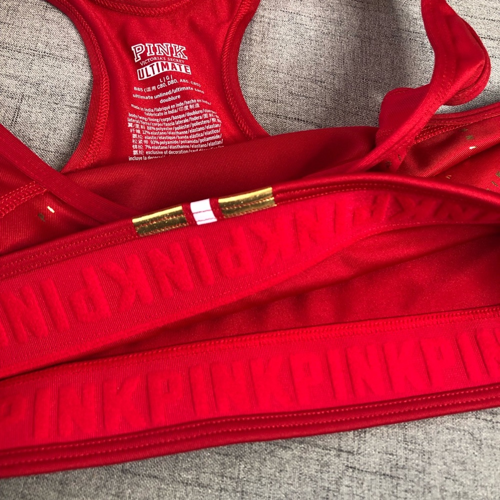 Victoria Secret PINK Red Gold Ultimate Sports Bra - Picture 7 of 9